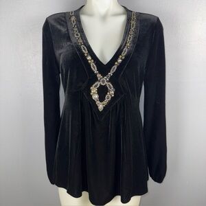 Gabriella Rossi  Blouse Women’s L Velvet Embellished Whimsygoth Long Sleeve Y2K